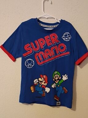 Nintendo Super Mario Kids Blue Short Sleeve Tee with Red Trim